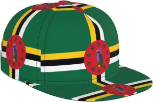 Flag of The Commonwealth of Dominica Outdoor Sports Baseball Cap, Daily Sports Adjustable Fashionable Flat Brim hat, Unisex Four-Season Outdoor Sports Cap, Black