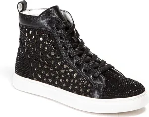 Flat Laser Cut High Top Bling Rhinestone Sneaker Women's Shoes New York Black 39