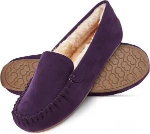 Floopi Women Slippers Moccasins, Soft Faux Fur Lining with Cozy Memory Foam, Ladies House Slippers for Women with Indoor & Outdoor Anti-Skid Sole