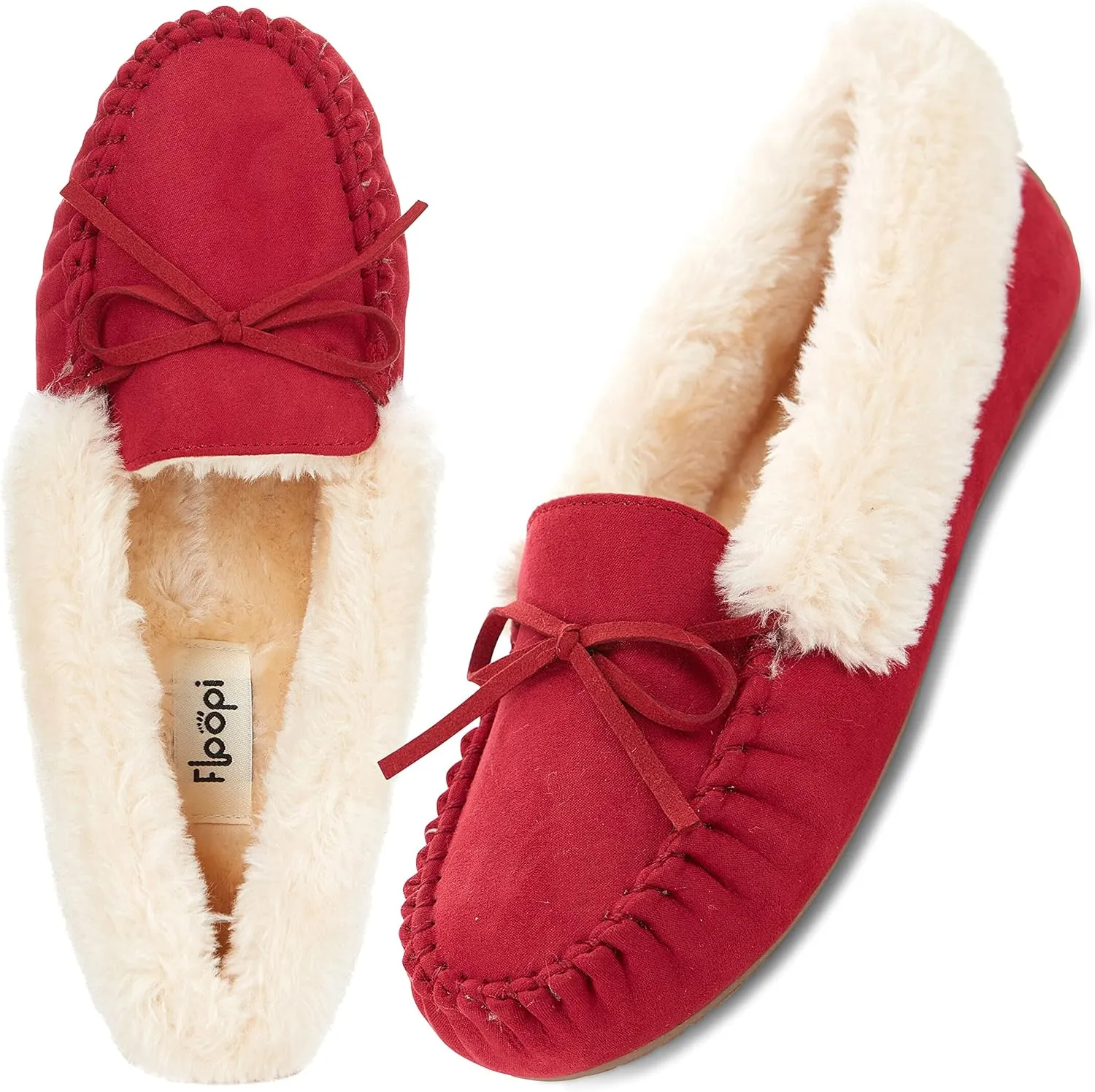 Floopi Women Slippers Moccasins, Soft Faux Fur Lining with Cozy Memory Foam, Ladies House Slippers for Women with Indoor & Outdoor Anti-Skid Sole