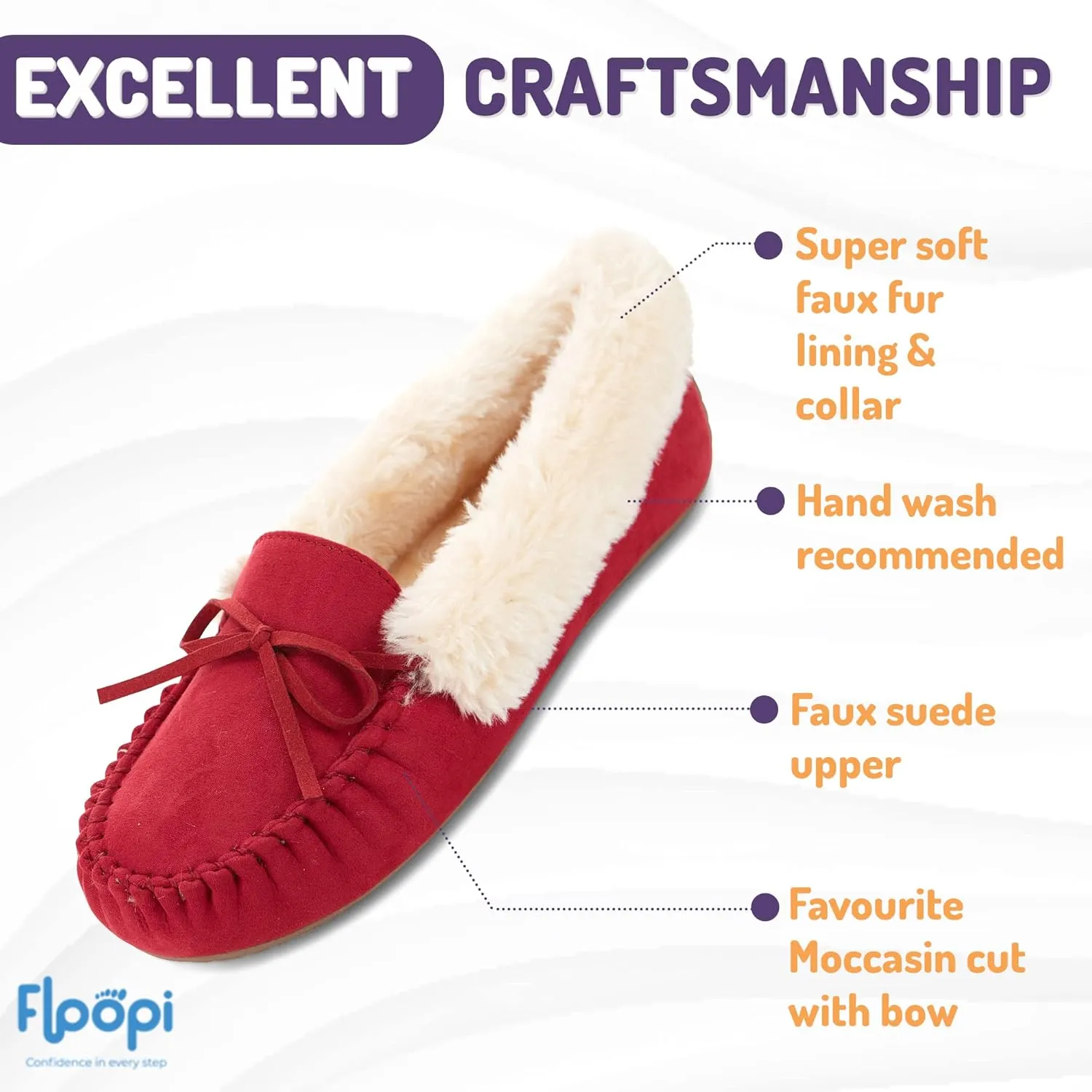 Floopi Women Slippers Moccasins, Soft Faux Fur Lining with Cozy Memory Foam, Ladies House Slippers for Women with Indoor & Outdoor Anti-Skid Sole