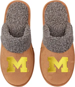 FOCO NCAA Men’s Sherpa Scuff Brown Moccasin Slippers – Ultra-Soft Plush Lining & Embroidered Team Logo – Officially Licensed NCAA Footwear for Ultimate Comfort & Team Spirit