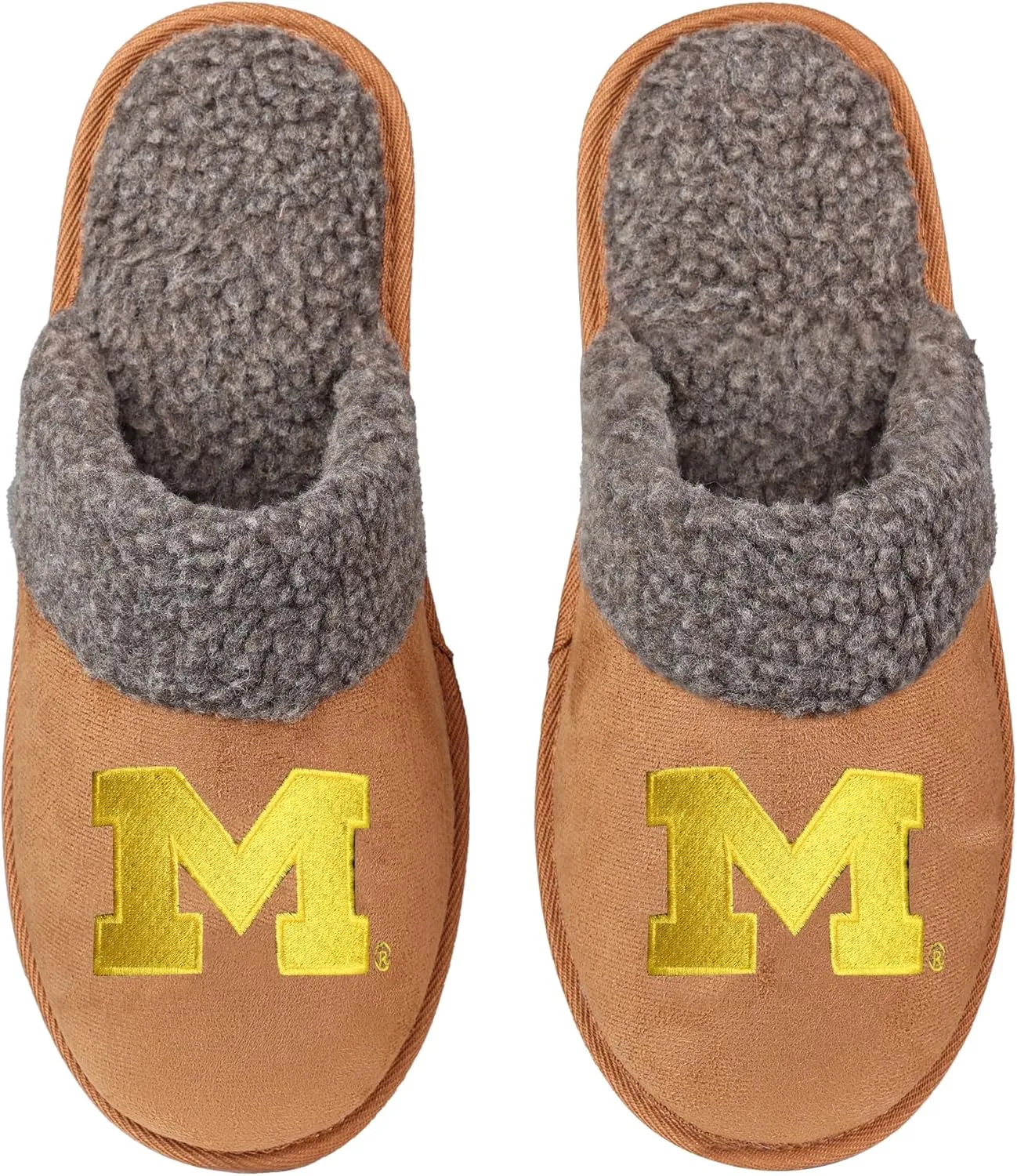 FOCO NCAA Men’s Sherpa Scuff Brown Moccasin Slippers – Ultra-Soft Plush Lining & Embroidered Team Logo – Officially Licensed NCAA Footwear for Ultimate Comfort & Team Spirit