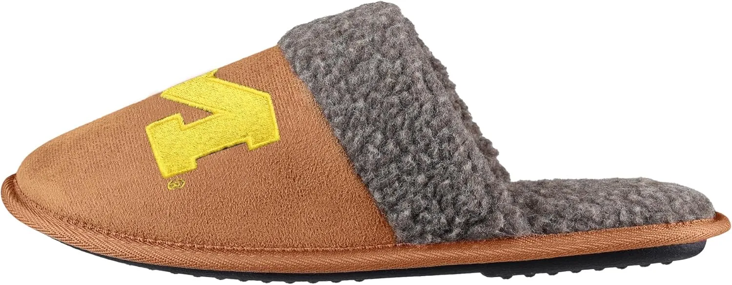 FOCO NCAA Men’s Sherpa Scuff Brown Moccasin Slippers – Ultra-Soft Plush Lining & Embroidered Team Logo – Officially Licensed NCAA Footwear for Ultimate Comfort & Team Spirit