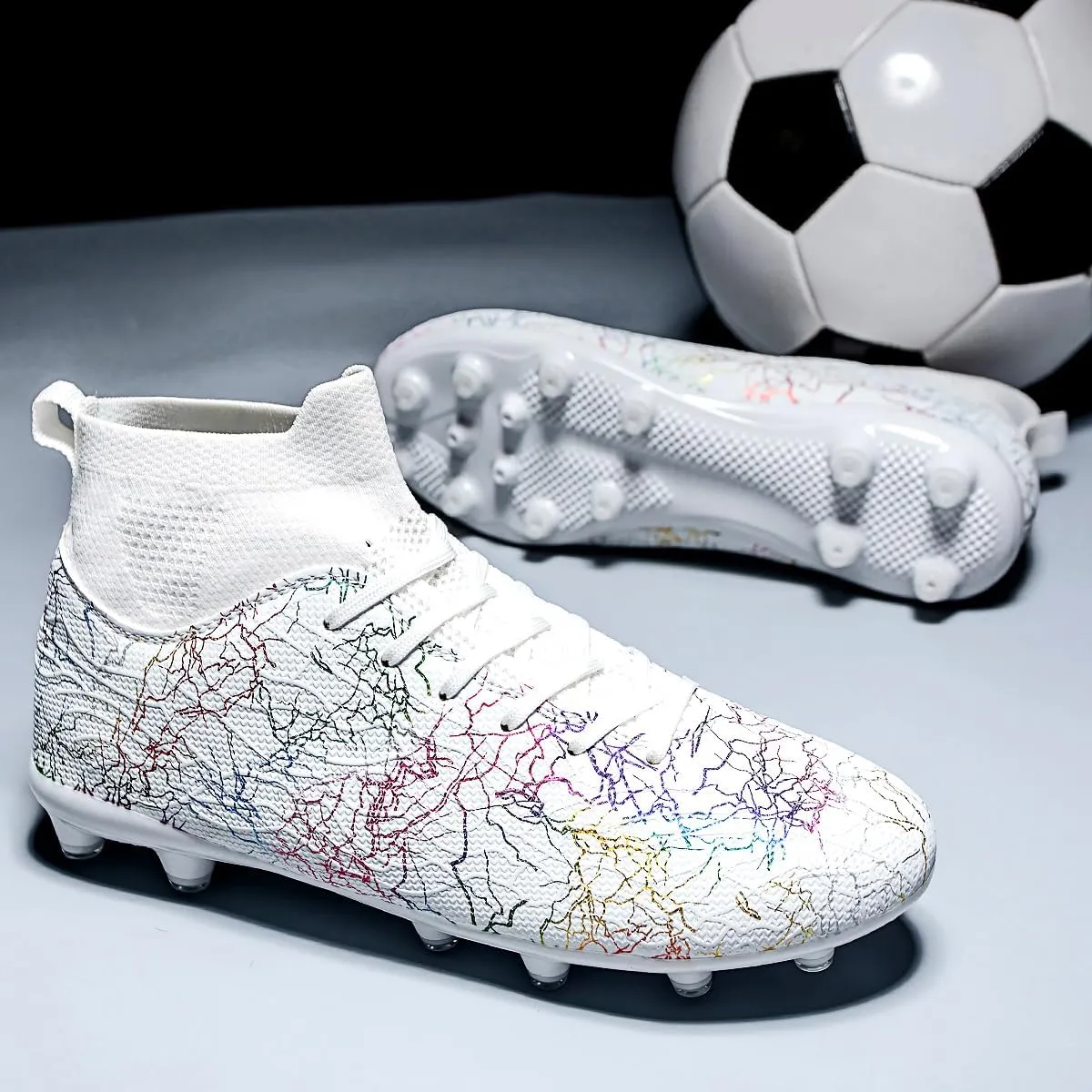Football Cleats Men Women, Non-Slip High Top Soccer Shoes Lightweight Shock Resistant Training Boots Sneaker Breathable Professional Turf Shoes Sport Athletic Ground Football Boots Soccer Cleats