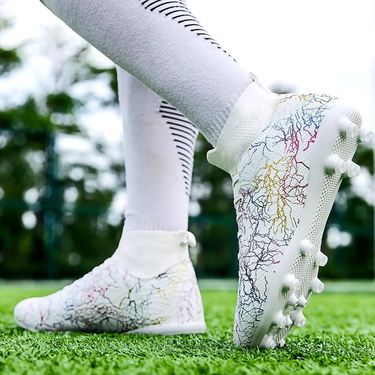 Football Cleats Men Women, Non-Slip High Top Soccer Shoes Lightweight Shock Resistant Training Boots Sneaker Breathable Professional Turf Shoes Sport Athletic Ground Football Boots Soccer Cleats