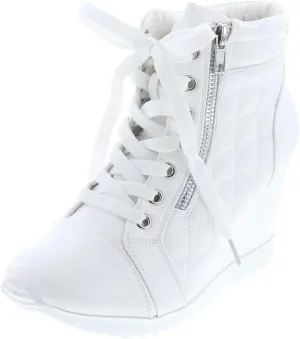 Forever Link Women's Fashion Glitter High Top Lace Up Wedge Sneaker Shoes