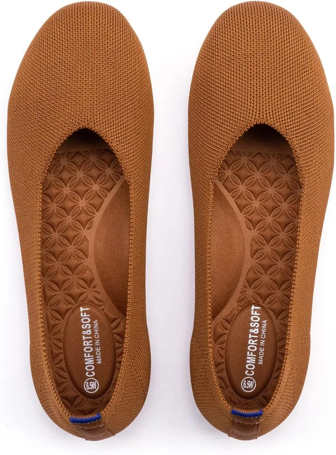 Frank Mully Women's Wide Width Flats Ballet Flats Round Toe Knit Flat Shoes with Arch Support Wide Toe Box