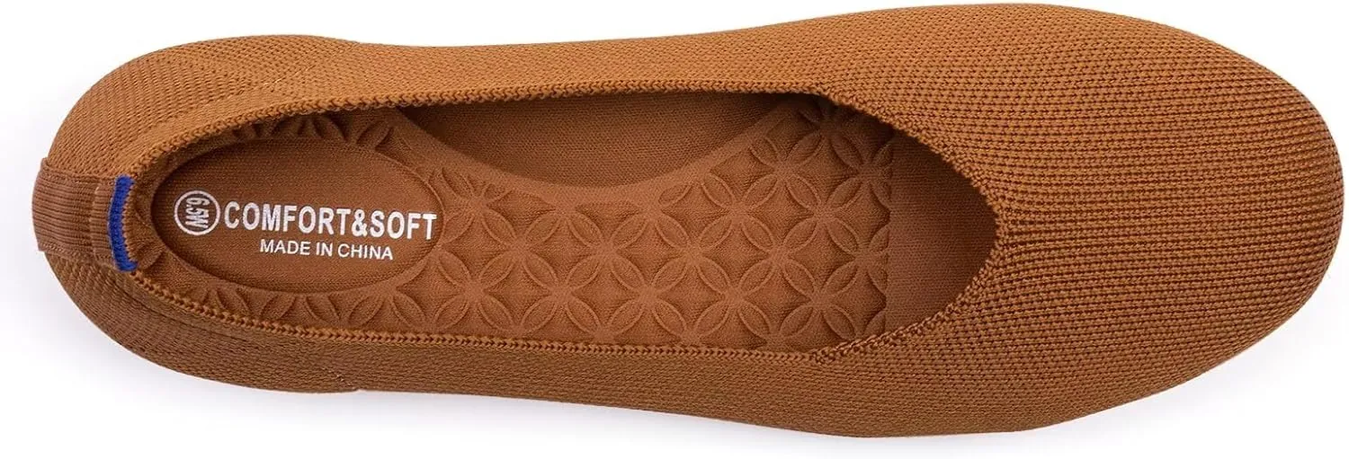 Frank Mully Women's Wide Width Flats Ballet Flats Round Toe Knit Flat Shoes with Arch Support Wide Toe Box