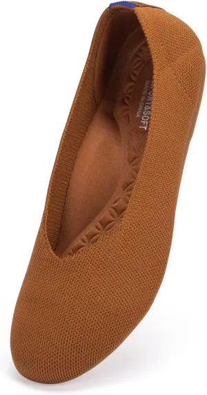 Frank Mully Women's Wide Width Flats Ballet Flats Round Toe Knit Flat Shoes with Arch Support Wide Toe Box