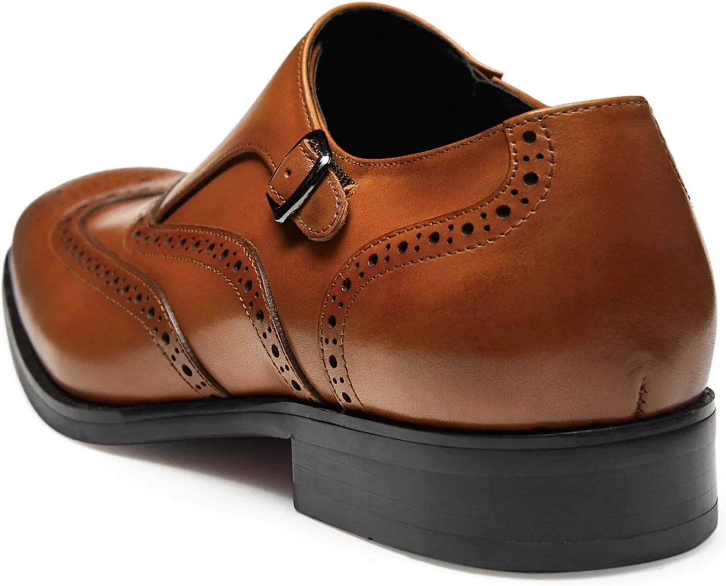 FRASOICUS Men ’s Dress Shoes Genuine Leather Monk Strap Wingtip Formal Shoes Slip-On Loafer