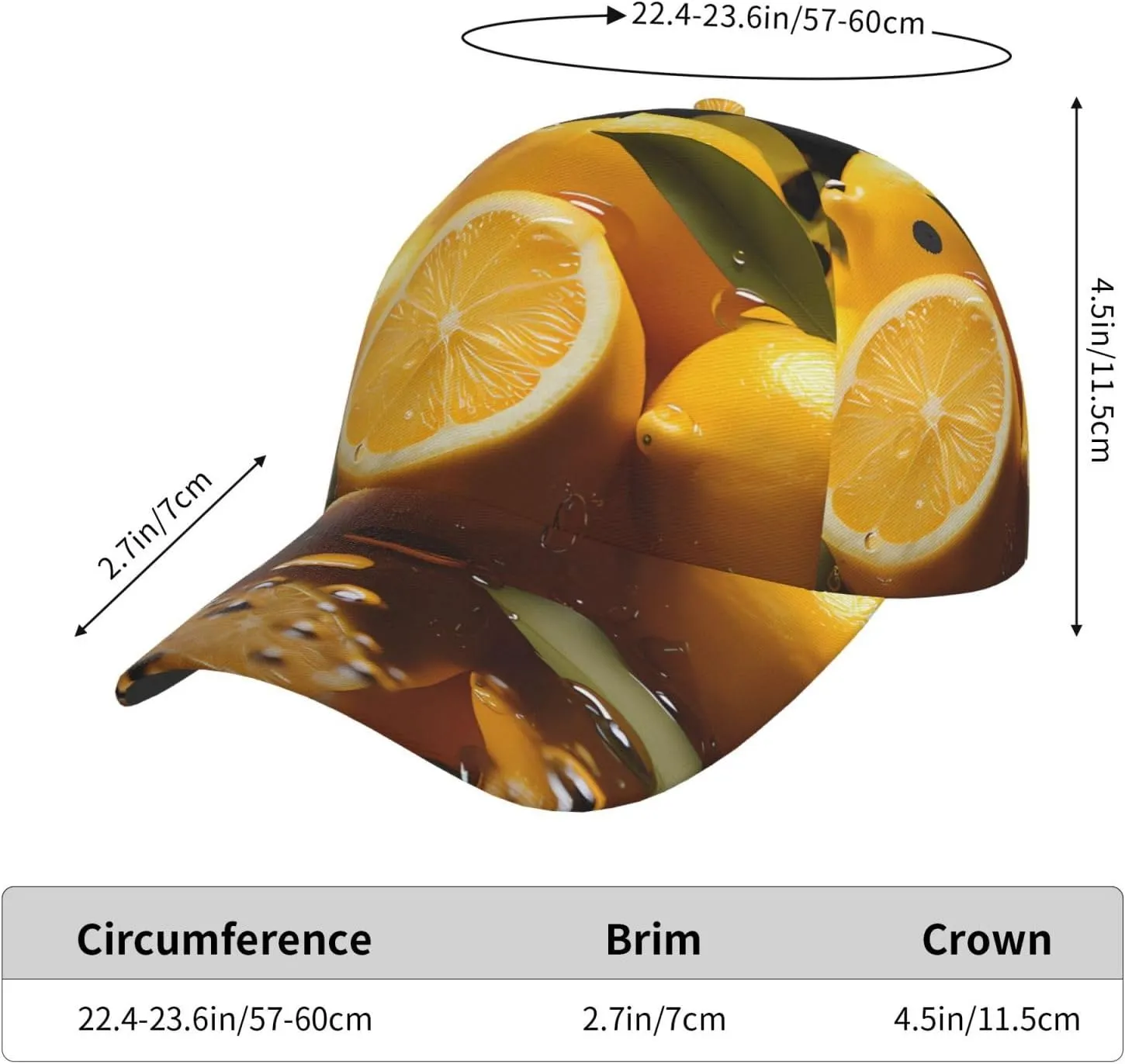Fresh Oranges Kiwis Classic Baseball Cap - Adjustable Running Hat - Ideal for Beach Vacation, Outdoor Sports & Travel