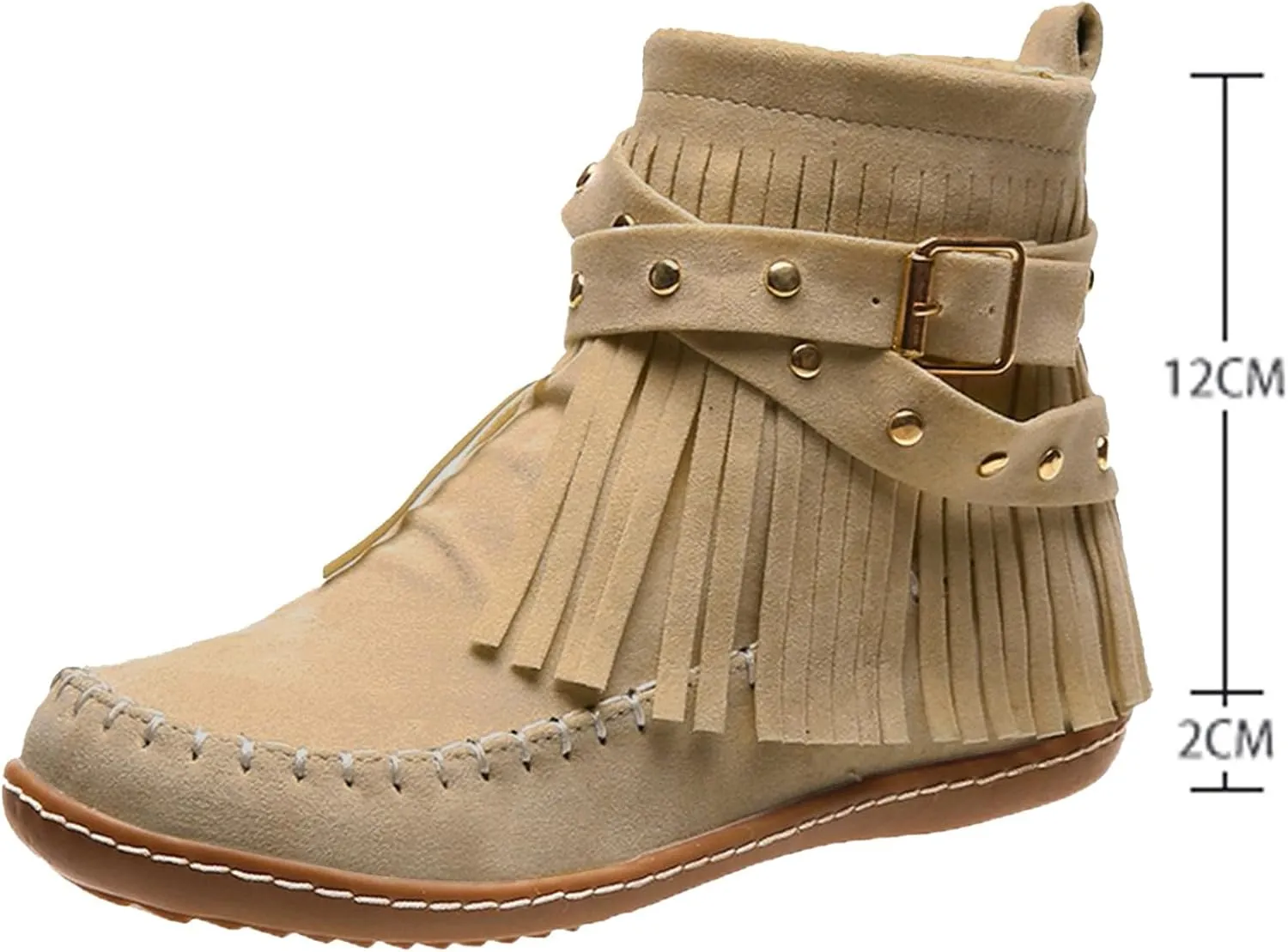 Fringe Boots Women Ankle Cowboy Boots Suede Flat Tassel Boots Side Zipper Moccasin Boots Short Western Boots