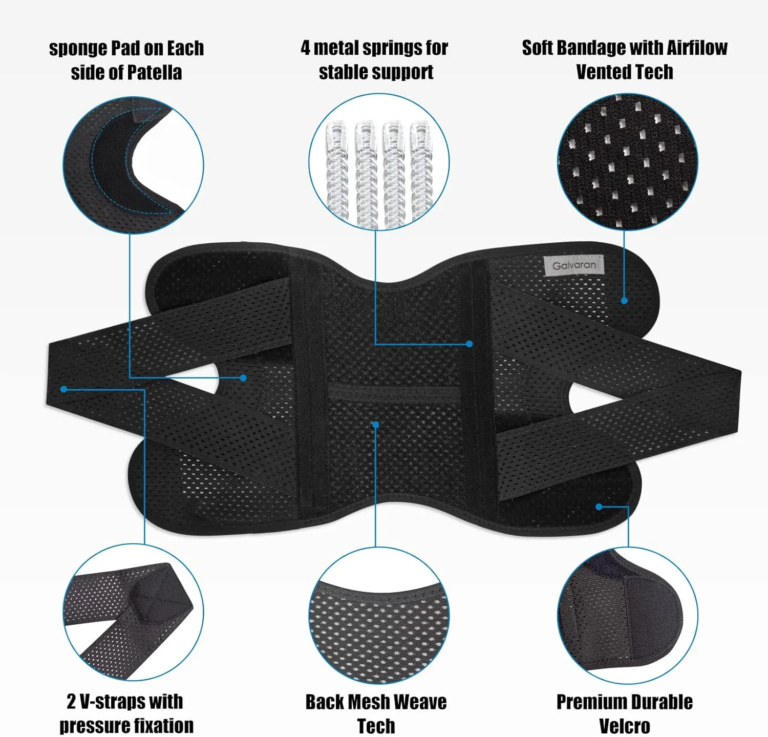 Galvaran Knee Brace with Side Stabilizers for Meniscal Tear Knee Pain ACL MCL Arthritis Injuries Recovery, Breathable Adjustable Knee Support for Men and Women