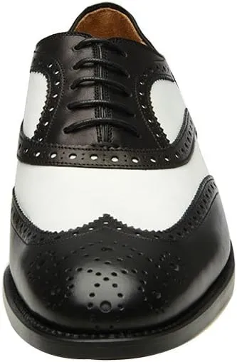 Geninue Leather Mens Wingtip Two Tone Oxford Black and White Spectator Dress Shoes