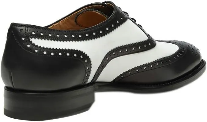 Geninue Leather Mens Wingtip Two Tone Oxford Black and White Spectator Dress Shoes