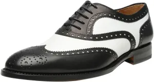 Geninue Leather Mens Wingtip Two Tone Oxford Black and White Spectator Dress Shoes