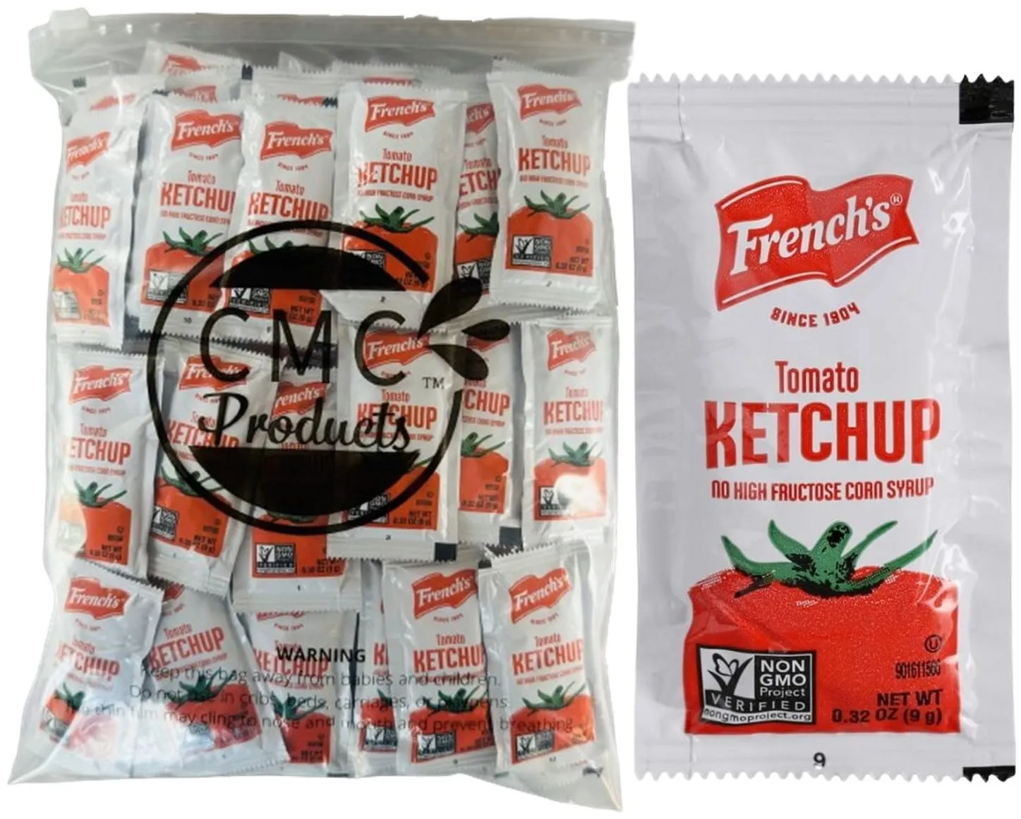 Gift Set: 100 Count Ketchup Packets - in CMC Products Food Safe Slide Seal Bag, packaged by CMC Products with Spreader