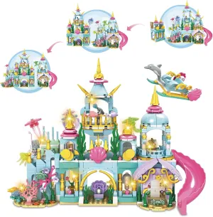 Girls Castle Princess Building Toys, 4-in-1 Ocean Undersea Castle Building Blocks Toys with LED Lights, Marine Animals – Birthday Gifts for Boys and Girls Ages 6-12  (752 PCS)