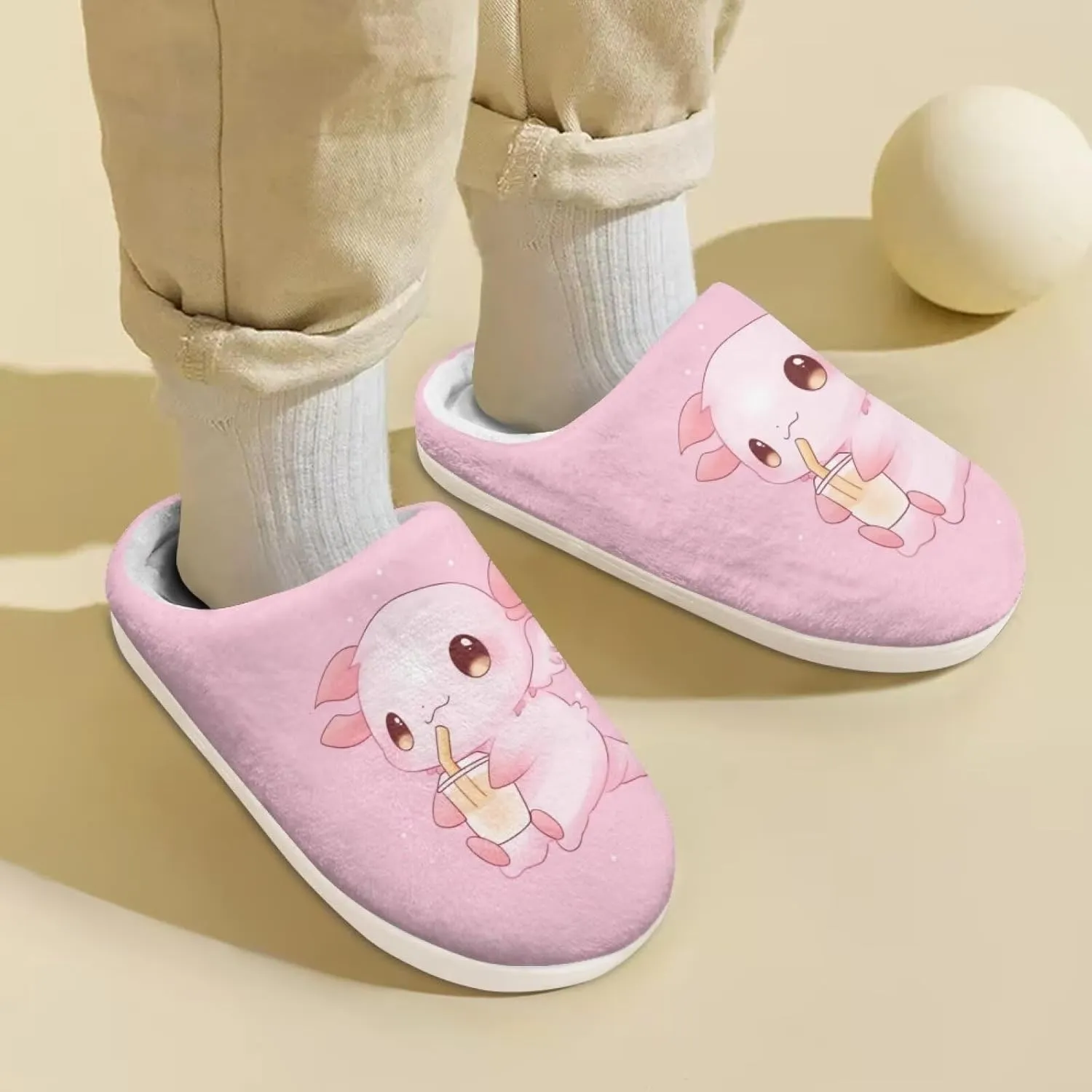 Girls Plush House Slippers Fluffy Cute Slippers Slip-on Shoes Winter Indoor Non-slip Rubber Sole Slipper for Kids