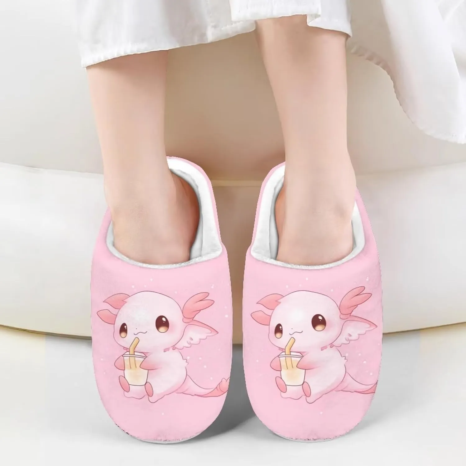 Girls Plush House Slippers Fluffy Cute Slippers Slip-on Shoes Winter Indoor Non-slip Rubber Sole Slipper for Kids