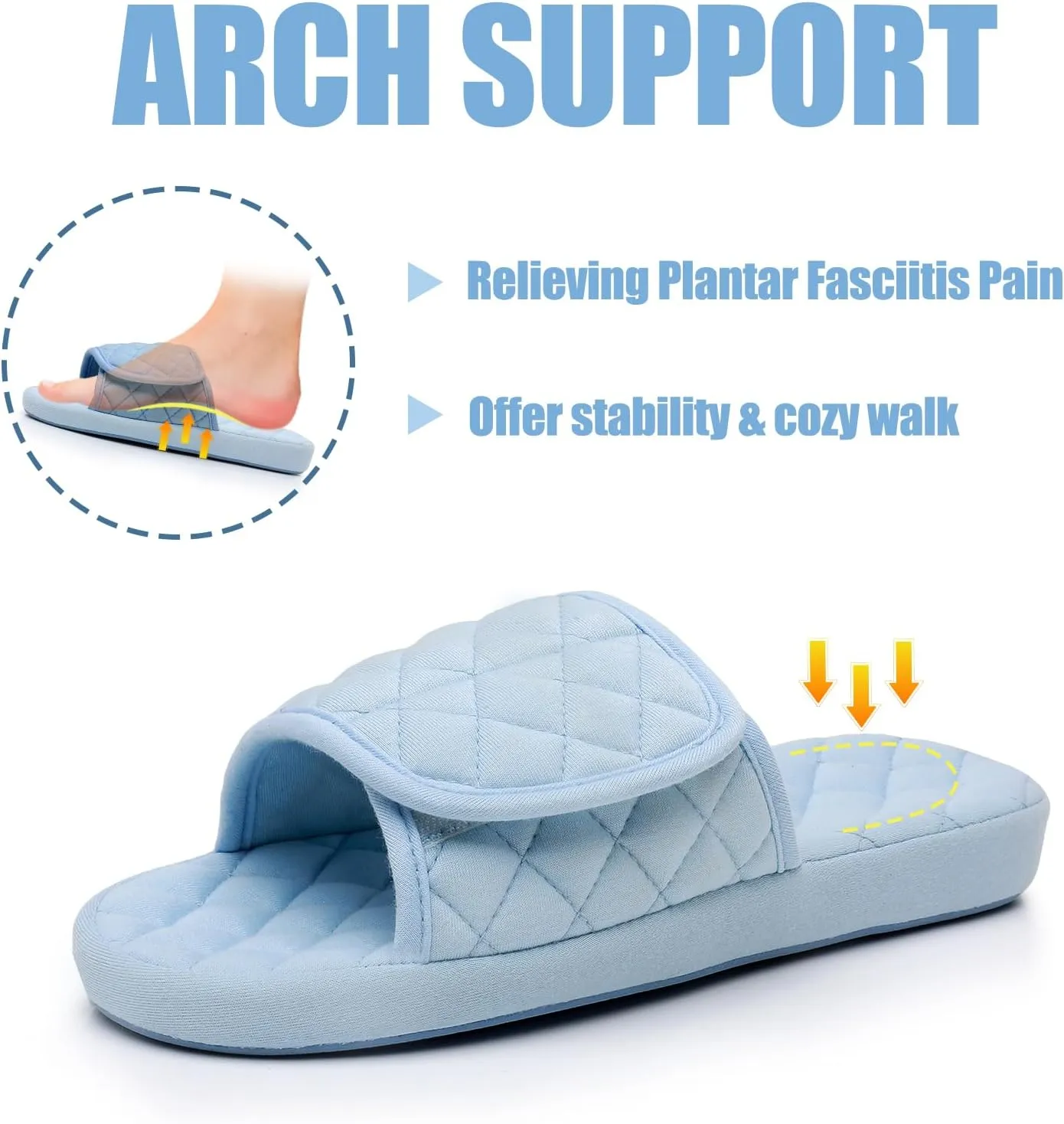Git-up Womens Orthotic Slippers with Arch Support for Plantar Fasciitis Pain Relief,Open Toe Adjustable Memory Foam Slide House Slippers