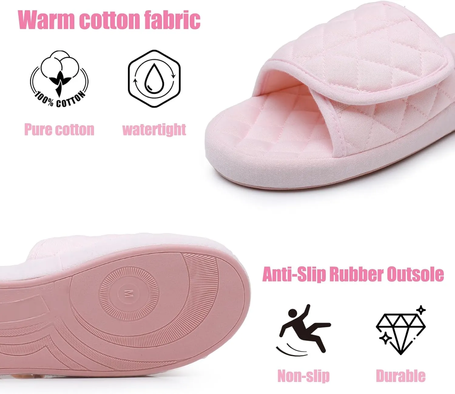 Git-up Womens Orthotic Slippers with Arch Support for Plantar Fasciitis Pain Relief,Open Toe Adjustable Memory Foam Slide House Slippers
