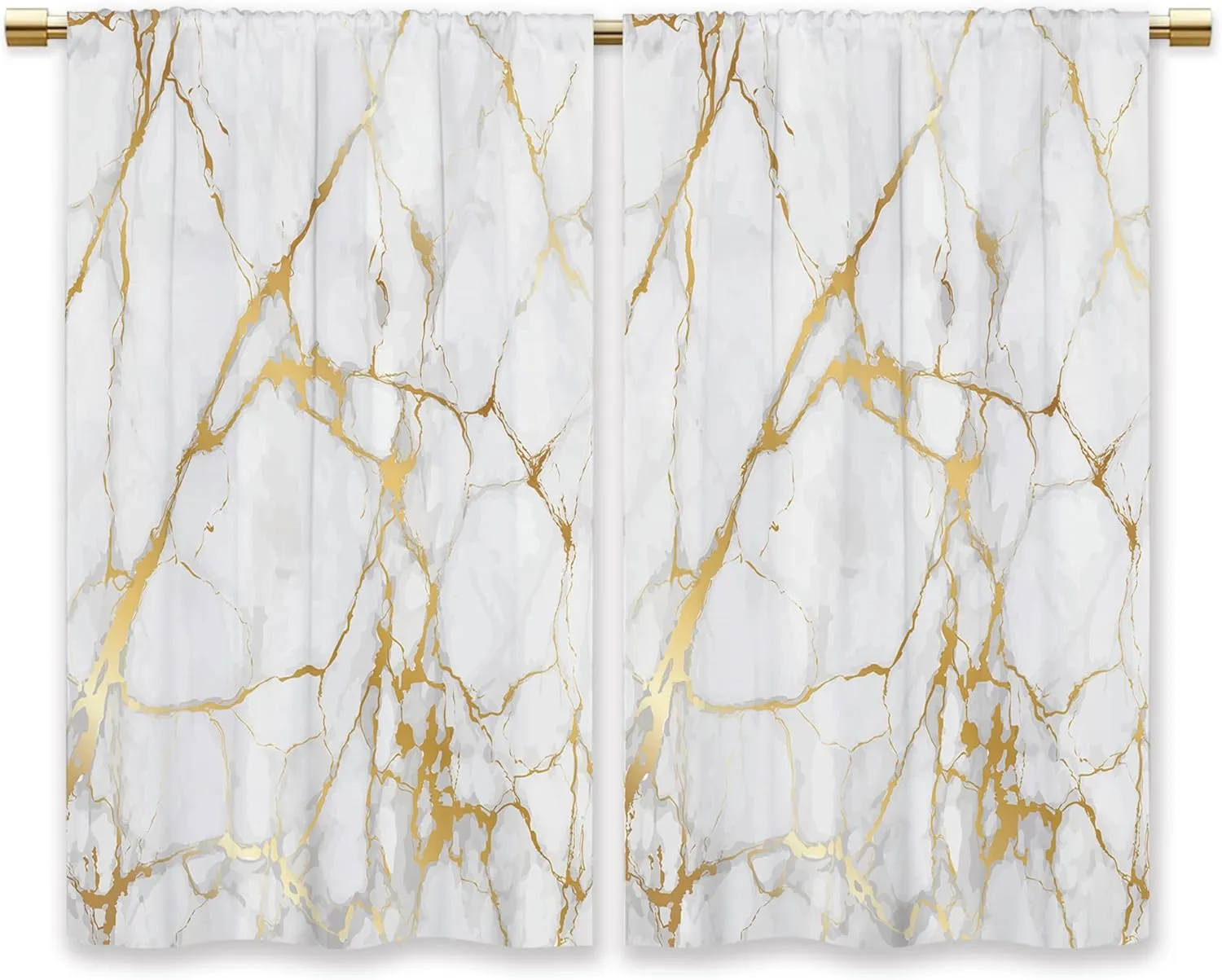 Gold Marble Kitchen Curtains Golden Luxury Abstract Small Short Cafe Window Curtains White Modern Texture ink Rod Pocket Bathroom Window Drapes Treatment Tier Curtains 2 Panels (27.5x39 Inch)