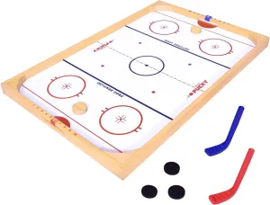 GoSports Ice Pucky Wooden Tabletop Hockey Game for Kids & Adults - Includes 1 game board, 2 Hockey Sticks & 3 Pucks