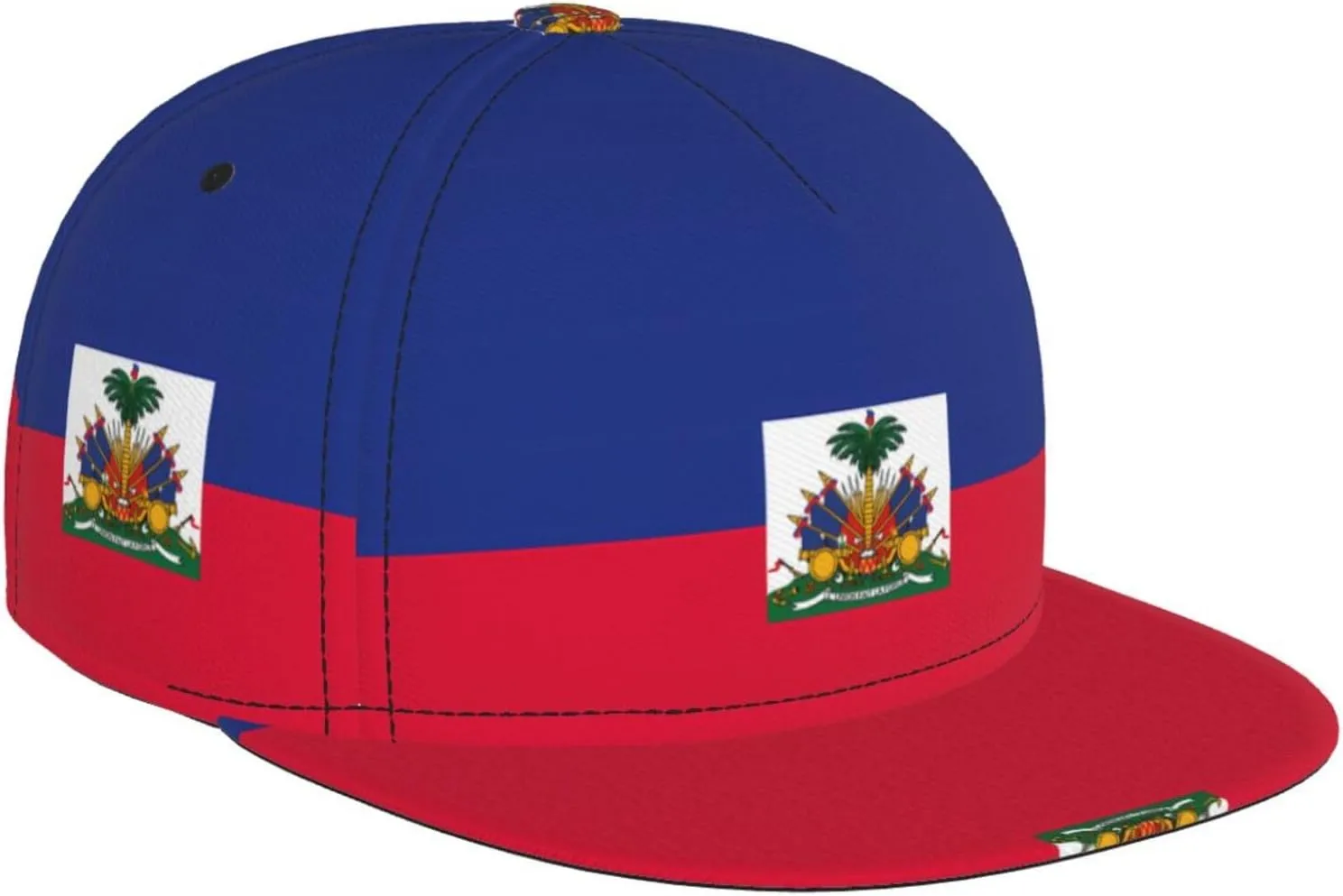 Haitian Flag Outdoor Sports Baseball Cap, Daily Sports Adjustable Fashionable Flat Brim hat, Unisex Four-Season Outdoor Sports Cap, Black