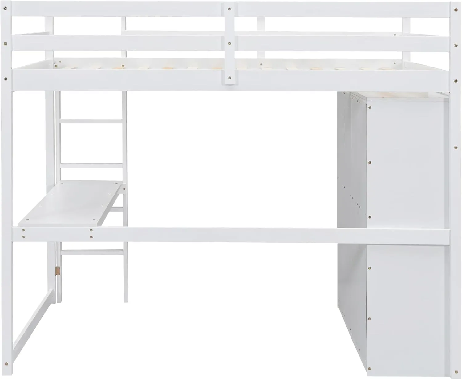 Harper & Bright Designs Full Size Loft Bed with Built-in Wardrobe, Desk, Storage Shelves and Drawers, Solid Wood Loft Bed Frame, White