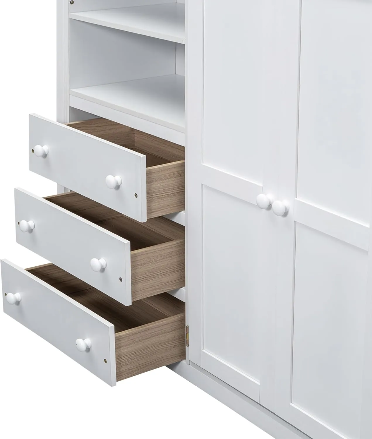 Harper & Bright Designs Full Size Loft Bed with Built-in Wardrobe, Desk, Storage Shelves and Drawers, Solid Wood Loft Bed Frame, White