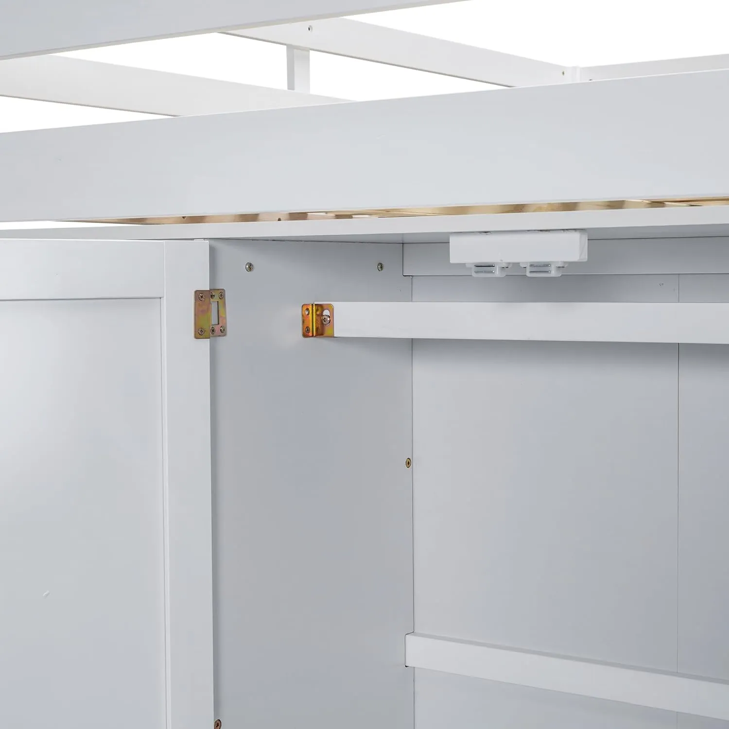 Harper & Bright Designs Full Size Loft Bed with Built-in Wardrobe, Desk, Storage Shelves and Drawers, Solid Wood Loft Bed Frame, White