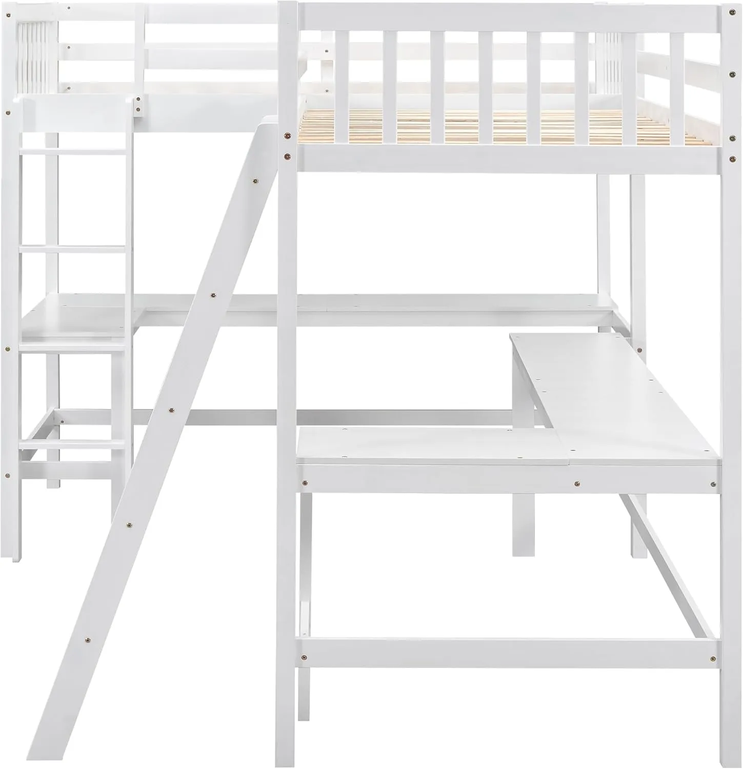 Harper & Bright Designs L-Shaped Loft Bed with Desks, Wood Twin Size Loft Bed with Ladder & 2 L-Shaped Desks, Corner Twin Bed for Kids, Teens, Adults (White)