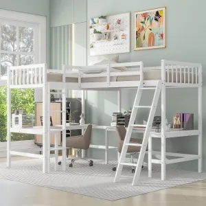 Harper & Bright Designs L-Shaped Loft Bed with Desks, Wood Twin Size Loft Bed with Ladder & 2 L-Shaped Desks, Corner Twin Bed for Kids, Teens, Adults (White)