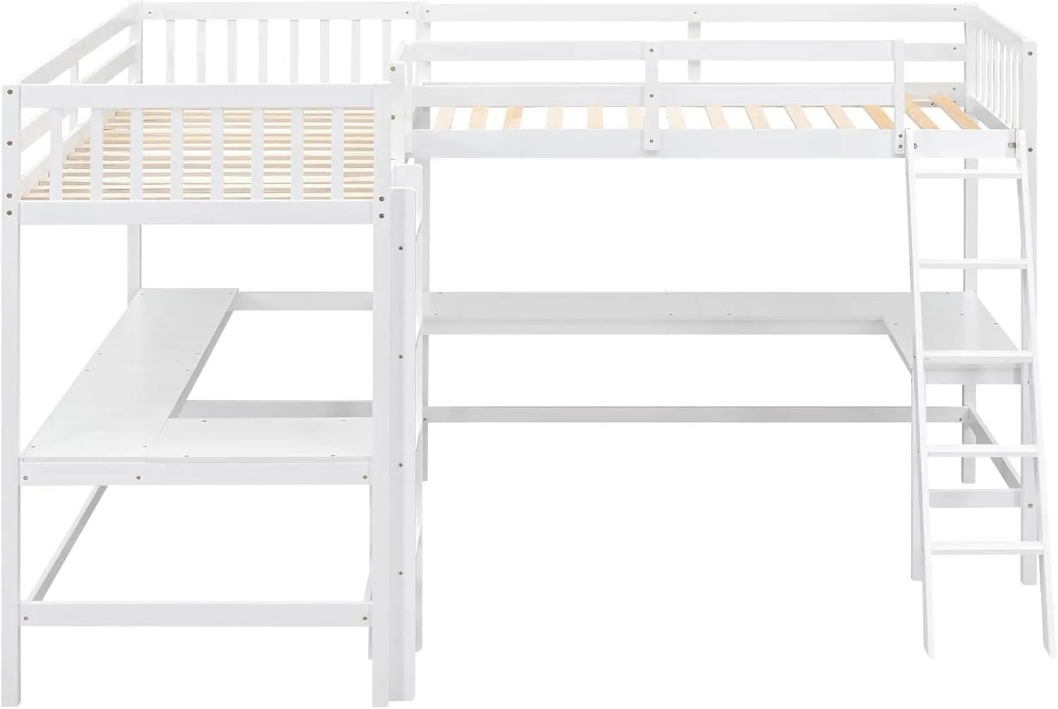 Harper & Bright Designs L-Shaped Loft Bed with Desks, Wood Twin Size Loft Bed with Ladder & 2 L-Shaped Desks, Corner Twin Bed for Kids, Teens, Adults (White)
