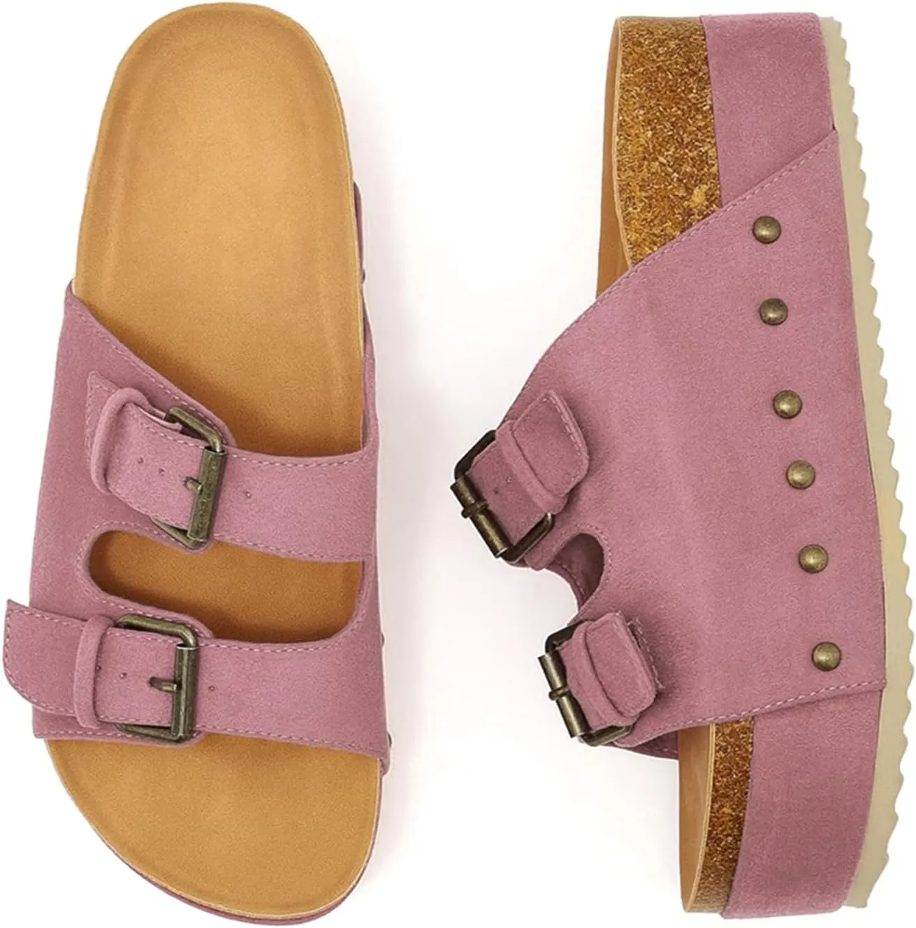 heelchic Platform Sandals Women, Chunky Platform Wedges with Arch Support, Big Buckle Casual Open Toe Slide Sandals