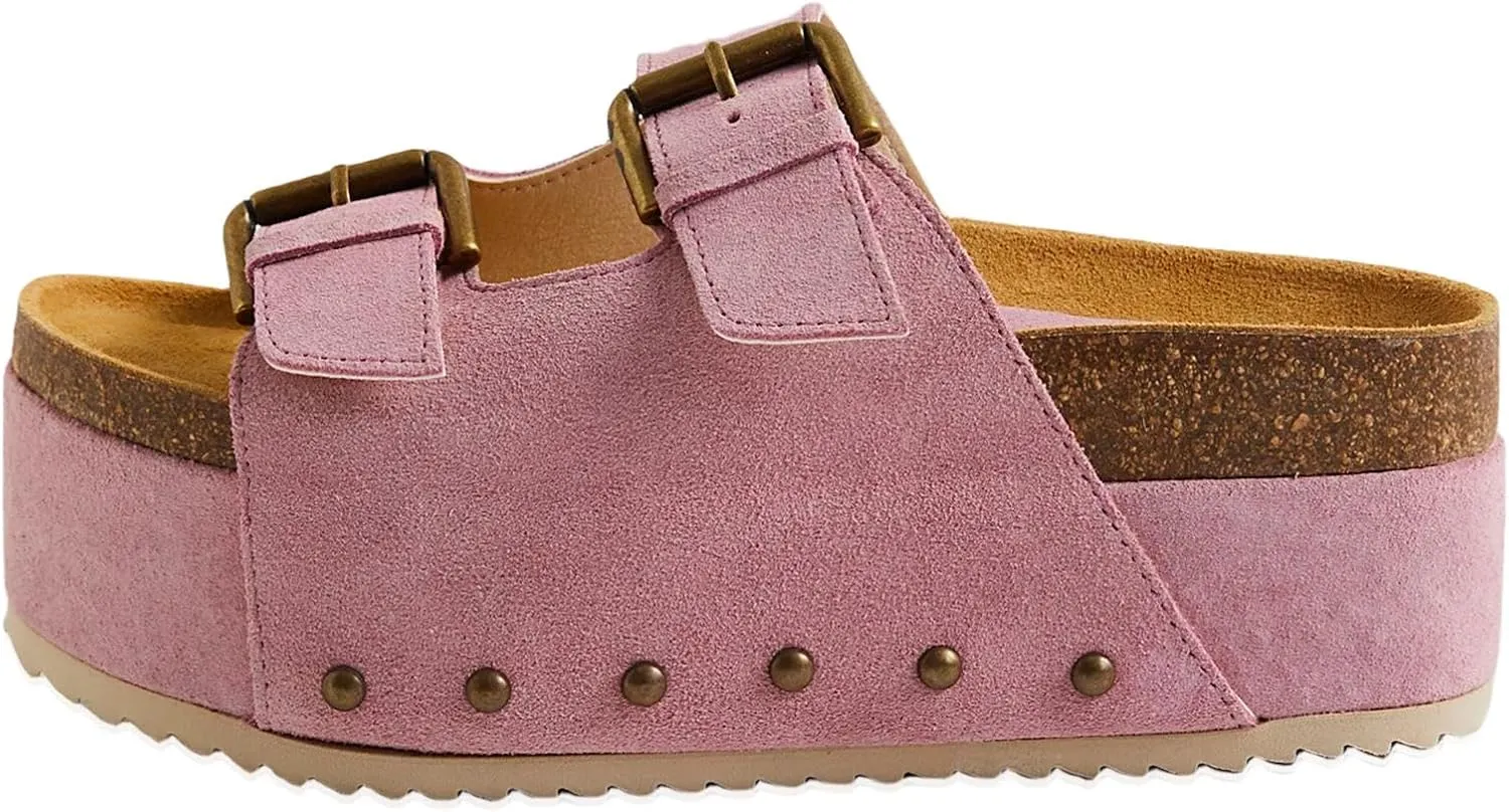 heelchic Platform Sandals Women, Chunky Platform Wedges with Arch Support, Big Buckle Casual Open Toe Slide Sandals