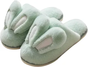 Hopelong Women's Cute Rabbit Ears Plush House Slippers - Non-Slip Fluffy Indoor Warm Animal Slippers