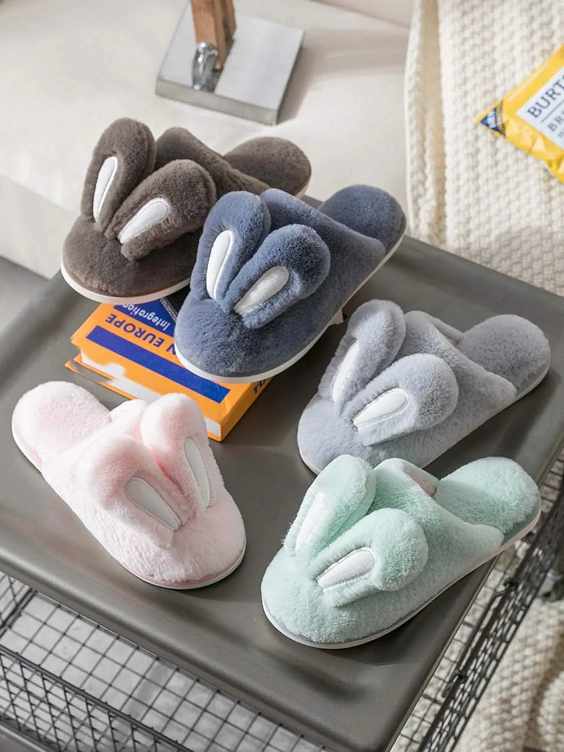 Hopelong Women's Cute Rabbit Ears Plush House Slippers - Non-Slip Fluffy Indoor Warm Animal Slippers