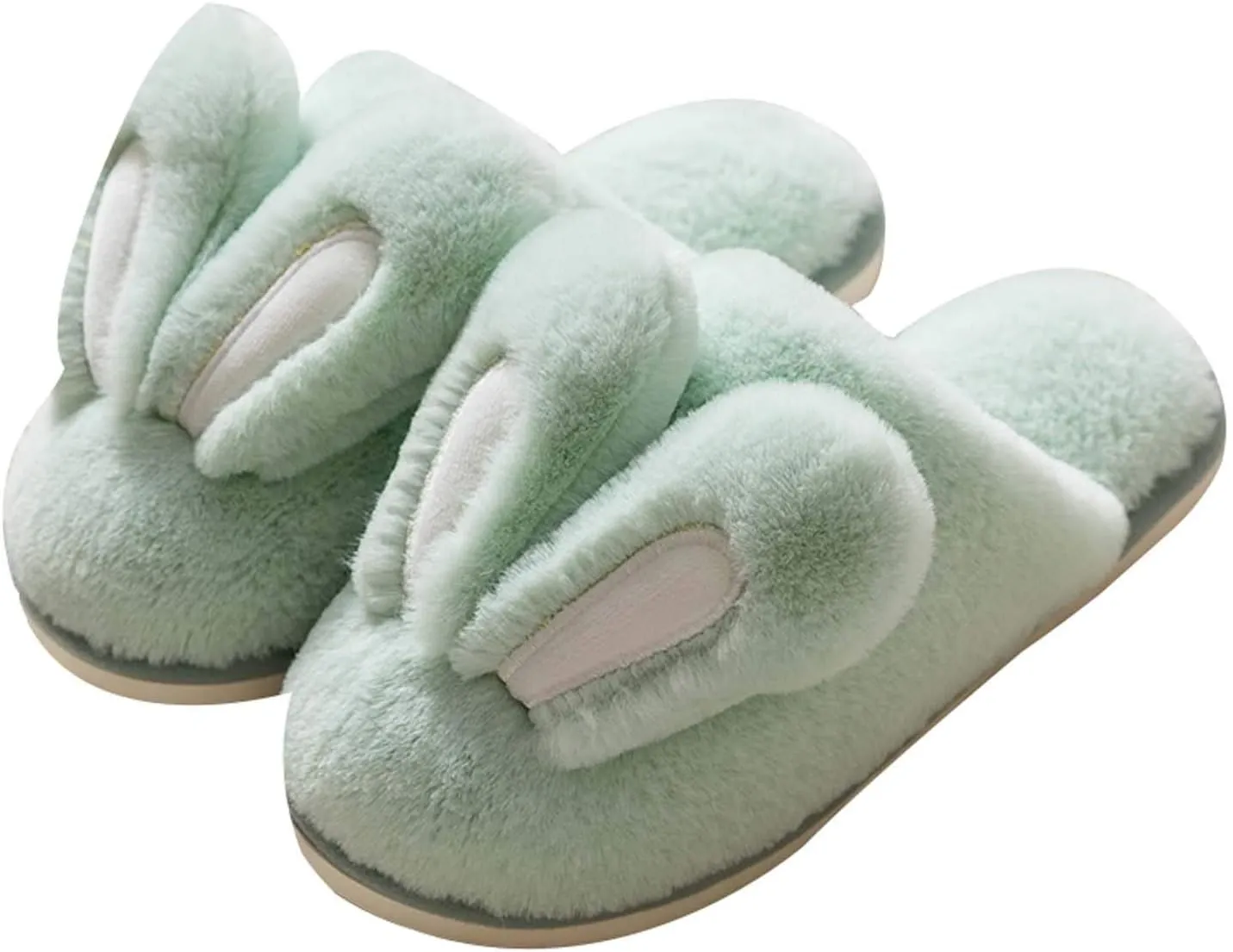 Hopelong Women's Cute Rabbit Ears Plush House Slippers - Non-Slip Fluffy Indoor Warm Animal Slippers