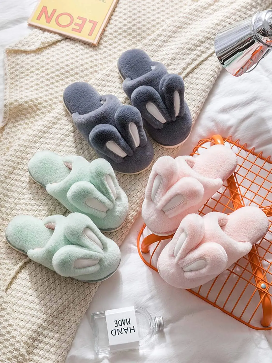Hopelong Women's Cute Rabbit Ears Plush House Slippers - Non-Slip Fluffy Indoor Warm Animal Slippers