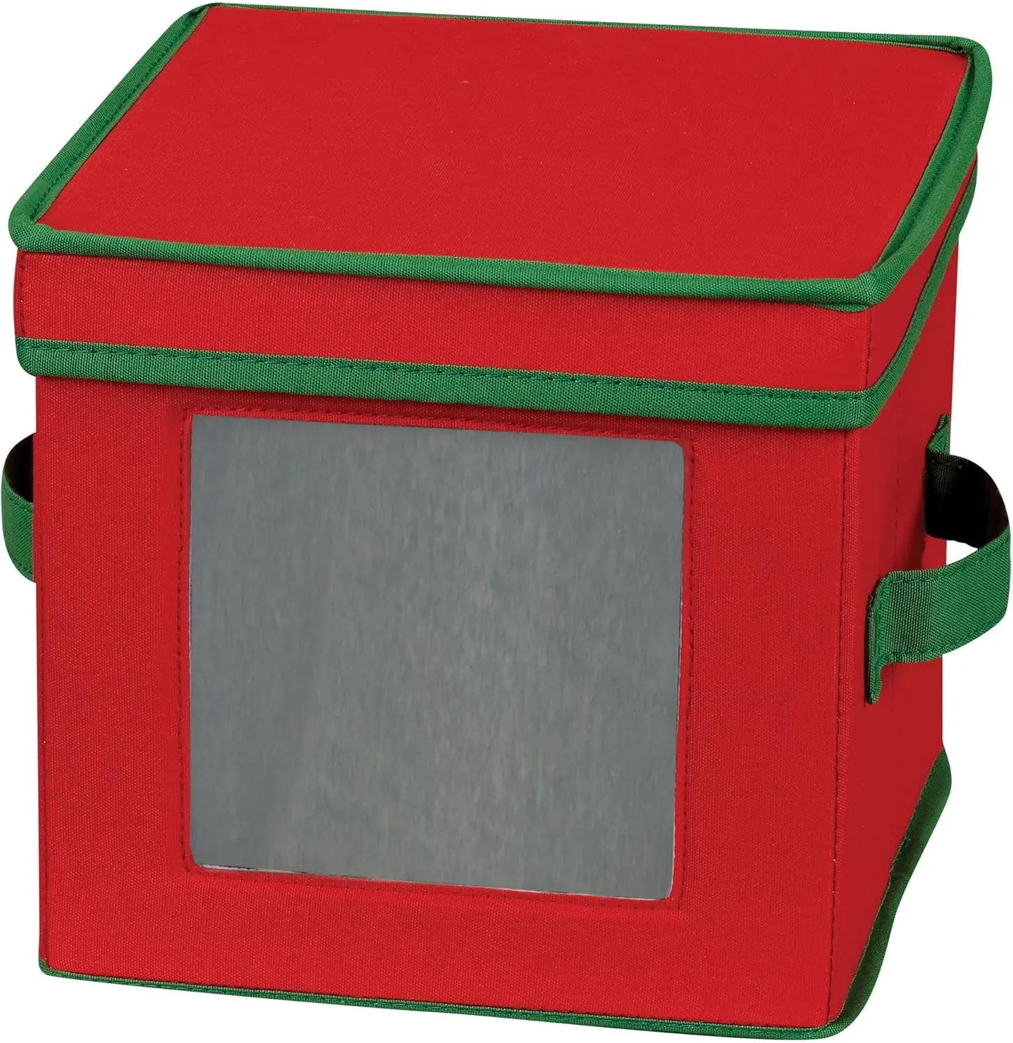 Household Essentials 532RED Holiday China Dinnerware Storage for Dessert Plates or Bowls | Removable Lid | Red Canvas with Green Trim