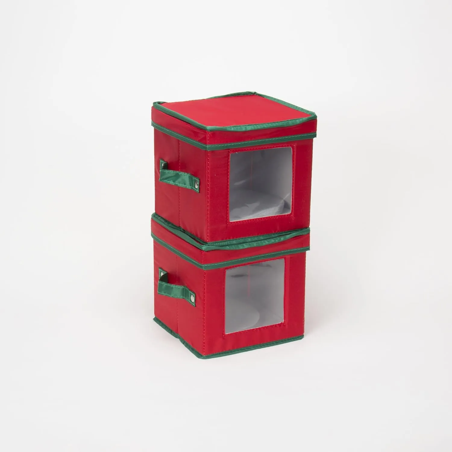 Household Essentials 532RED Holiday China Dinnerware Storage for Dessert Plates or Bowls | Removable Lid | Red Canvas with Green Trim