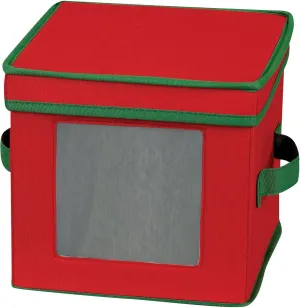 Household Essentials 532RED Holiday China Dinnerware Storage for Dessert Plates or Bowls | Removable Lid | Red Canvas with Green Trim