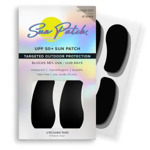 Hypoallergenic Sun-Screen Under Eye Patches, 100% Silicone UPF-50 UV Protection, Reusable, 1 Pack/4 Pairs, Black