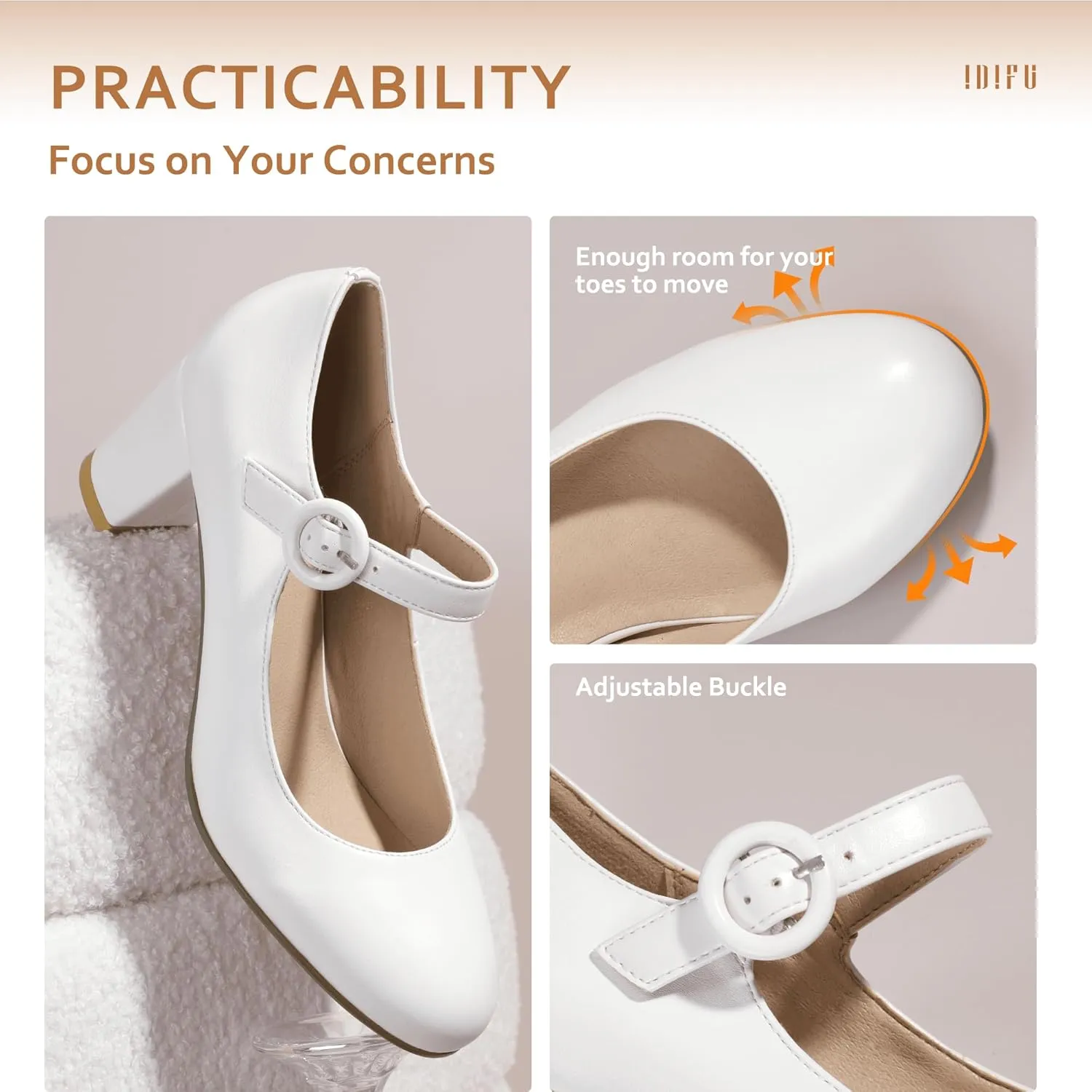 IDIFU Women's Candy Dress Mary Jane Shoes Low Block Heels Closed Round Toe Office Work Church Wedding Pumps
