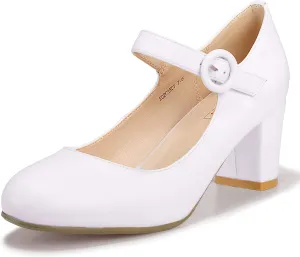 IDIFU Women's Candy Dress Mary Jane Shoes Low Block Heels Closed Round Toe Office Work Church Wedding Pumps