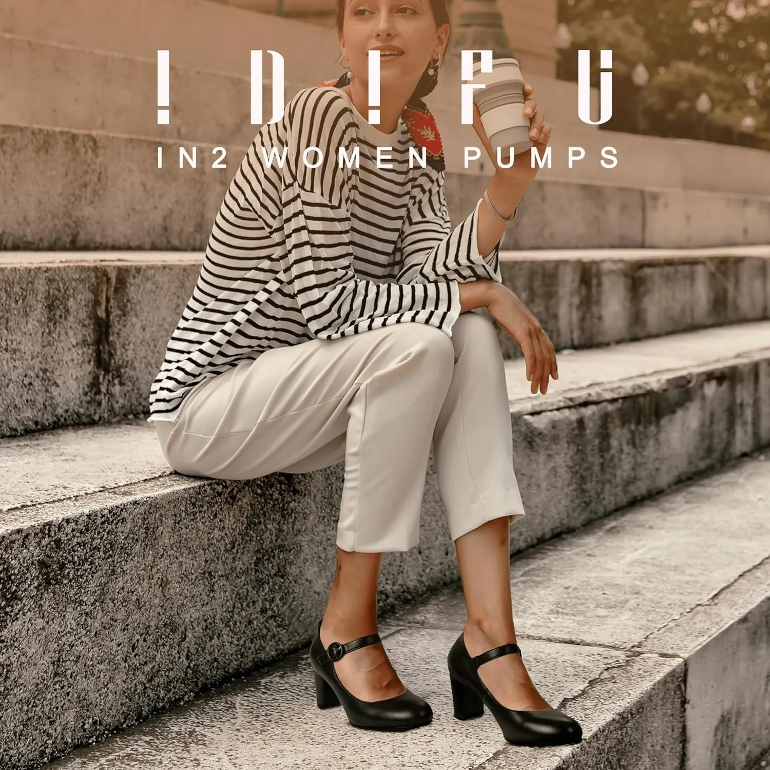 IDIFU Women's Candy Dress Mary Jane Shoes Low Block Heels Closed Round Toe Office Work Church Wedding Pumps