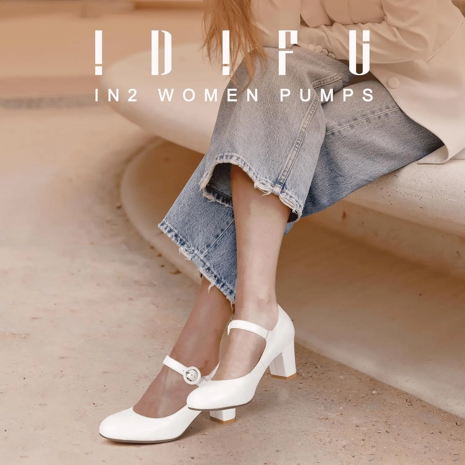 IDIFU Women's Candy Dress Mary Jane Shoes Low Block Heels Closed Round Toe Office Work Church Wedding Pumps